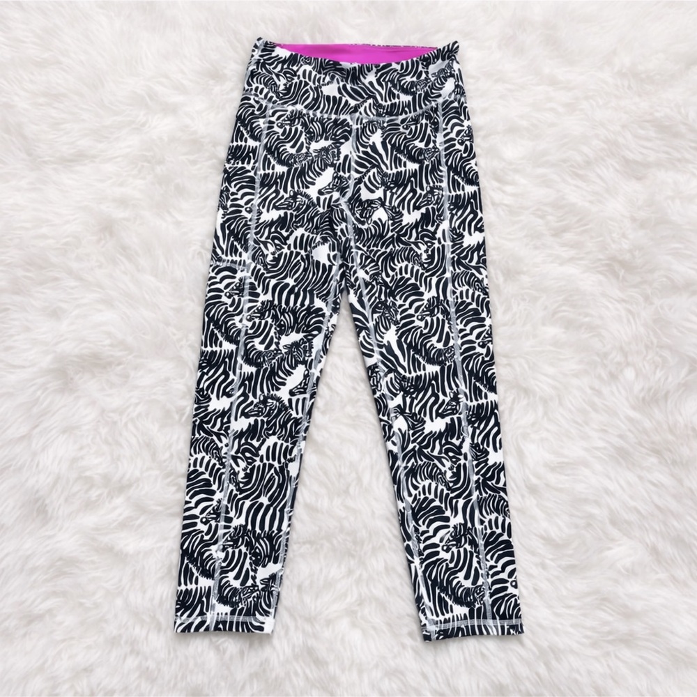 Lilly Pulitzer Luxletic Running Wild Leggings XXL Black White Zebra Print 🦓